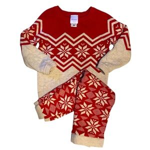 Hanna Andersson Toddler Red and Oat/Tan Faireisle 2 Piece Sweat Set Christmas